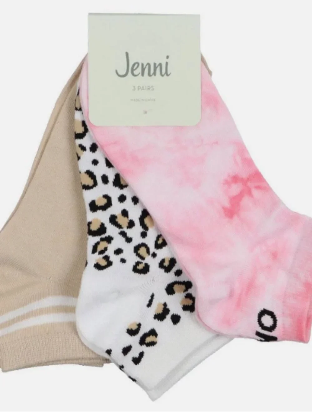 Jenni Women's 3 Pack No-Show Socks Animal Tie Dye, Shoe Size 5-9 & Sock SZ 9-11